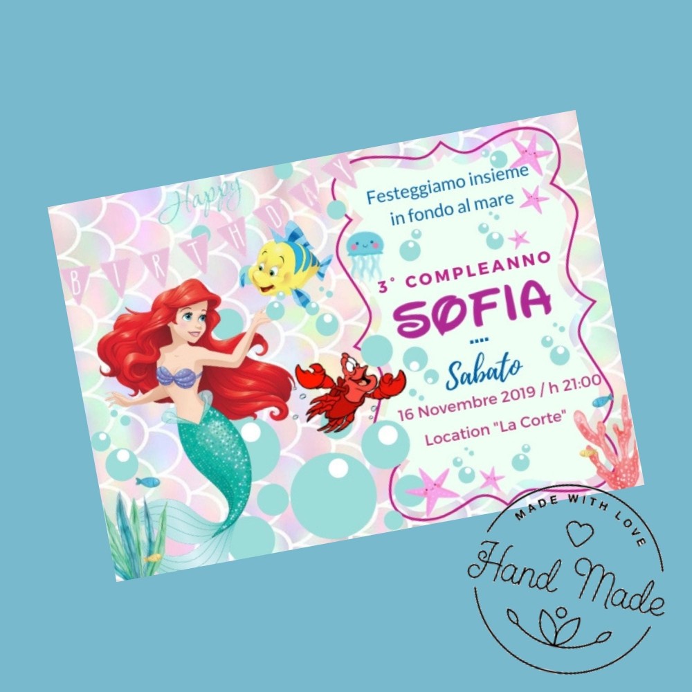 Invito digitale compleanno bambina whatsapp social SIRENETTA ARIEL