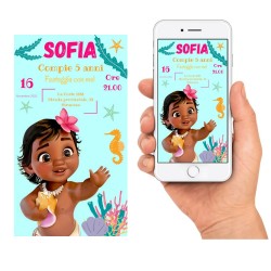invito digitale elettronico compleanno bambina tema Oceania Vaiana Disney