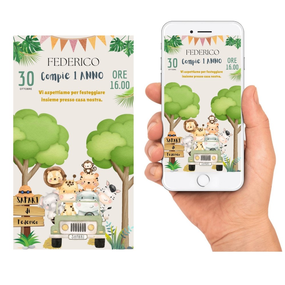 invito digitale tema safary - INVITO COMPLEANNO BAMBINO PARTY SAVANA - 2