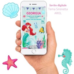 invito digitale tema la sirenetta ARIEL, personalized invite little mermaid